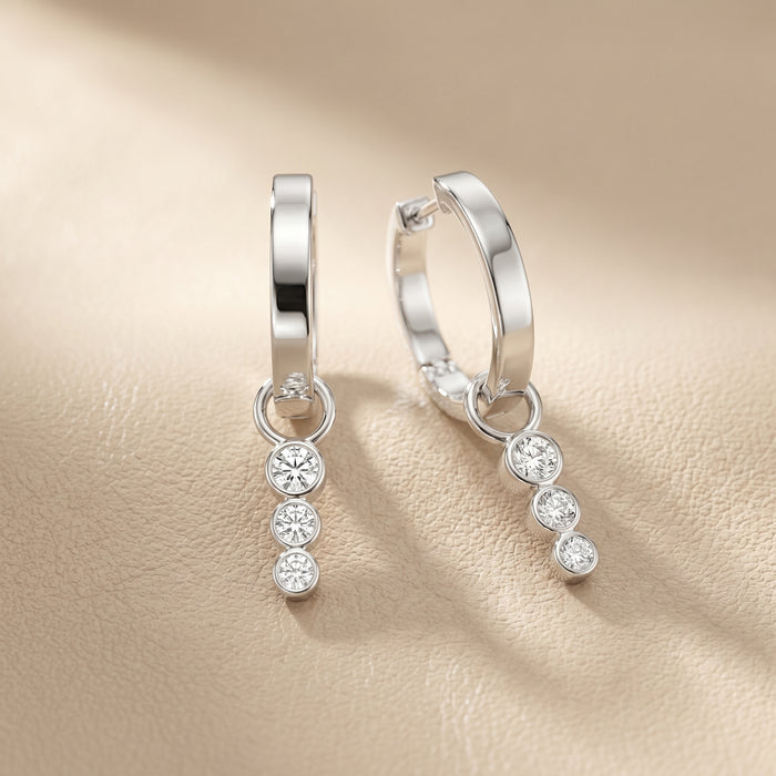 Round Cut Lab Grown Diamond Hoop Earrings in Silver
