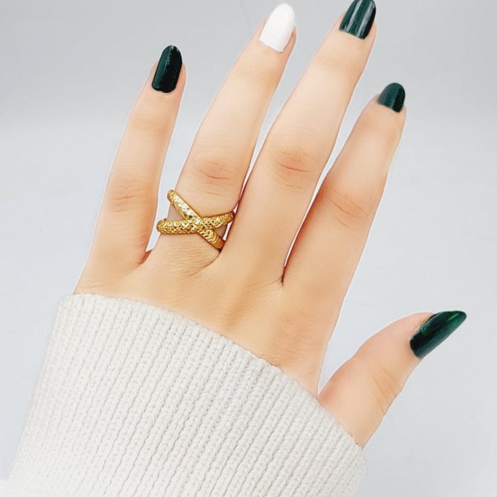 21K X Ring Made of 21K Yellow Gold by Saeed Jewelry-26823