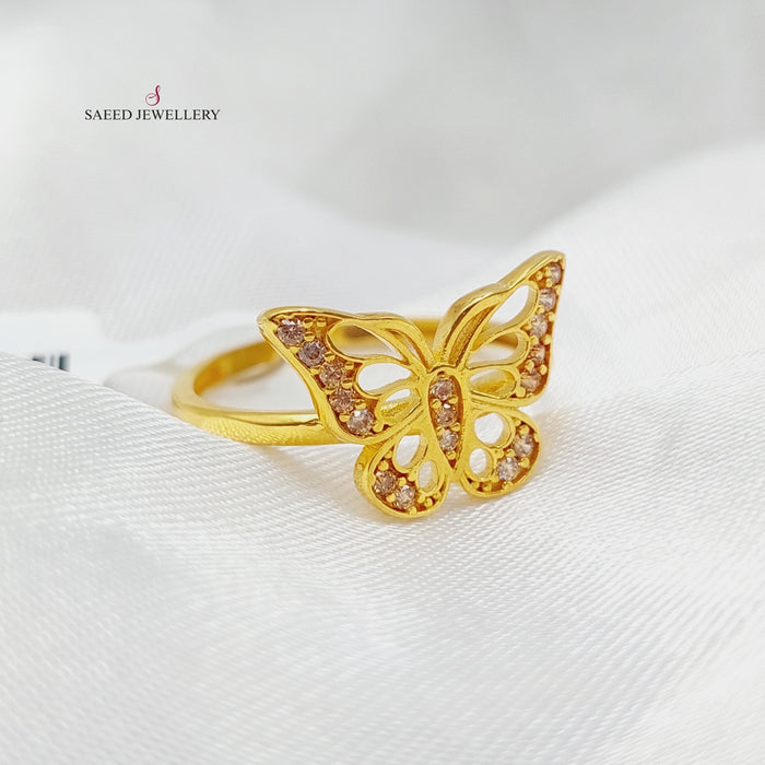 Zirconed Butterfly Ring Made Of 21K Yellow Gold by Saeed Jewelry-27643