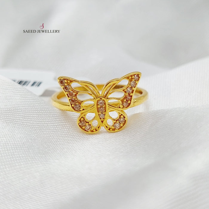 Zirconed Butterfly Ring Made Of 21K Yellow Gold by Saeed Jewelry-27643