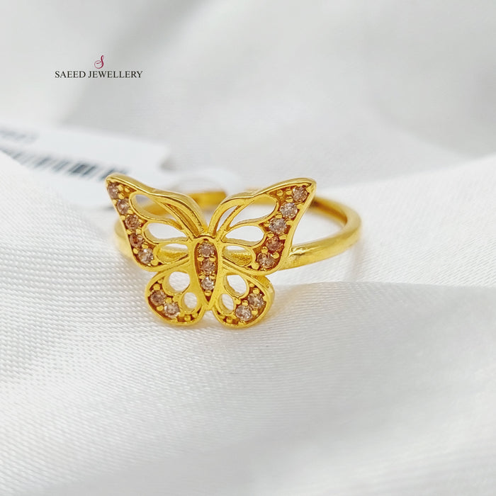 Zirconed Butterfly Ring Made Of 21K Yellow Gold by Saeed Jewelry-27643