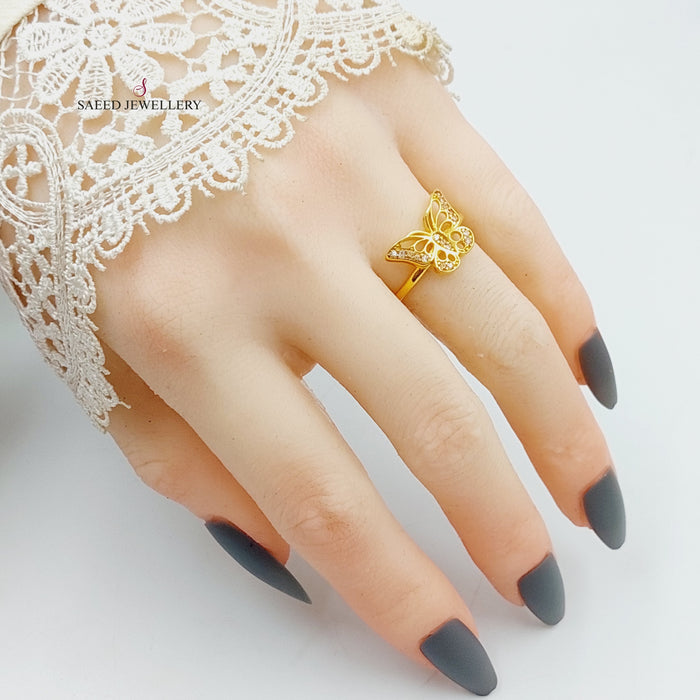 Zirconed Butterfly Ring Made Of 21K Yellow Gold by Saeed Jewelry-27643