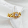 Zirconed Chain Links Ring Made Of 21K Yellow Gold by Saeed Jewelry-27461