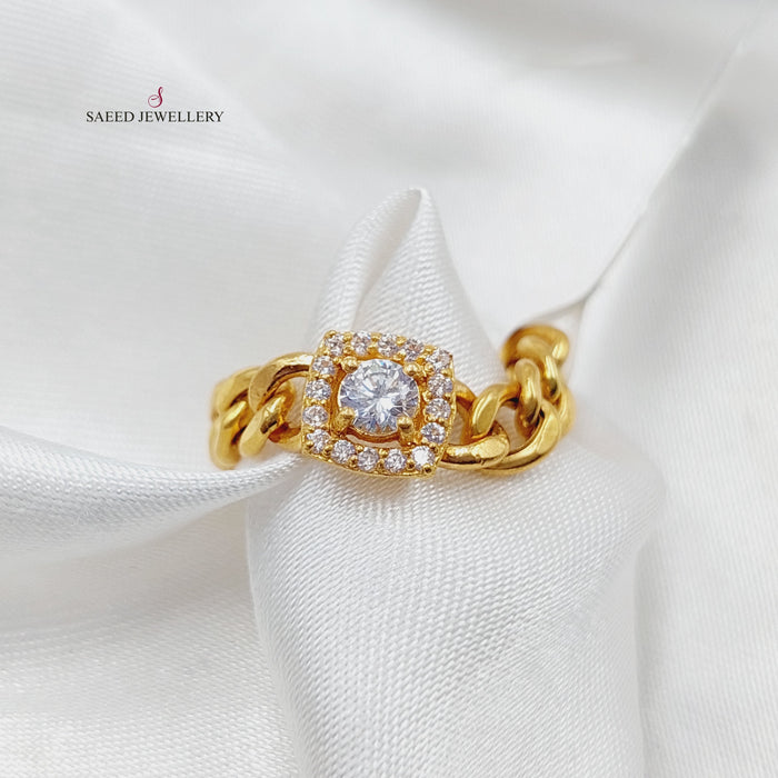 Zirconed Chain Links Ring Made Of 21K Yellow Gold by Saeed Jewelry-27461