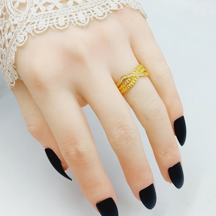 Zirconed Deluxe Ring Made Of 21K Yellow Gold by Saeed Jewelry-28386