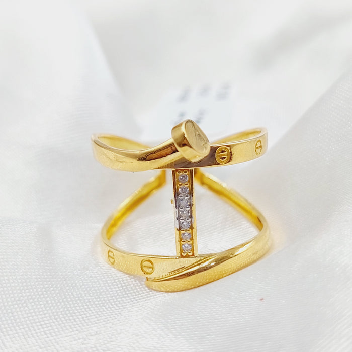 Zirconed Nail Ring Made Of 21K Yellow Gold by Saeed Jewelry-28045