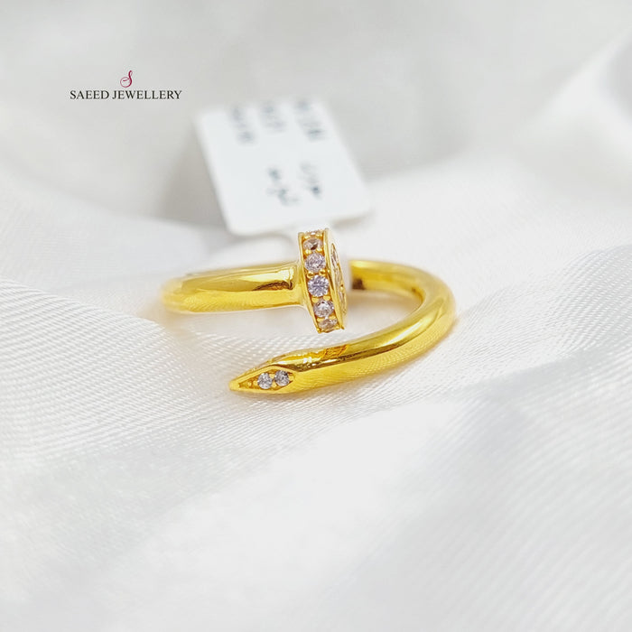 Zirconed Nail Ring Made Of 21K Yellow Gold by Saeed Jewelry-27647