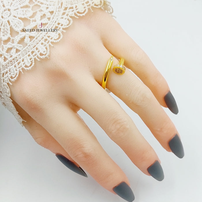 Zirconed Nail Ring Made Of 21K Yellow Gold by Saeed Jewelry-27647