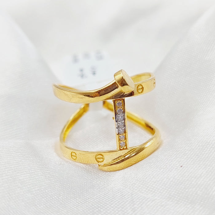 Zirconed Nail Ring Made Of 21K Yellow Gold by Saeed Jewelry-28045