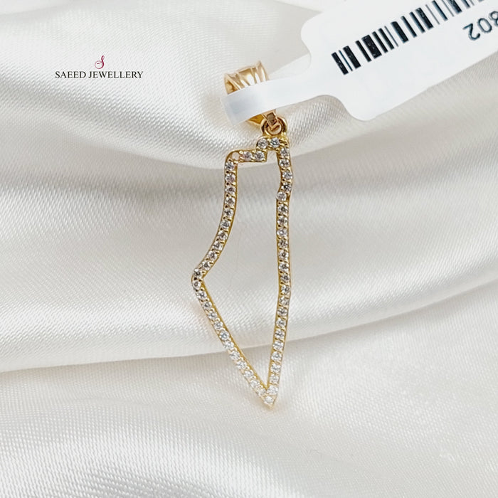 Zircon Studded Palestine Pendant  Made Of 18K Yellow Gold by Saeed Jewelry-29802