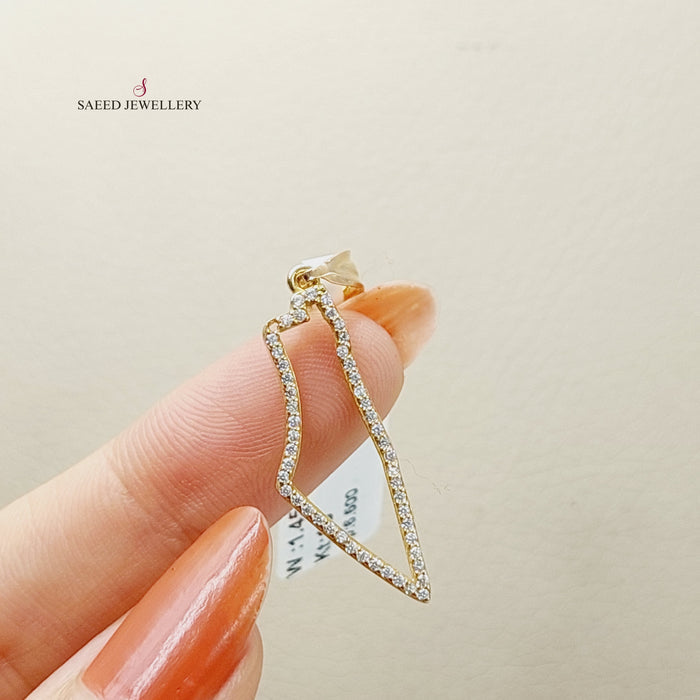 Zircon Studded Palestine Pendant  Made Of 18K Yellow Gold by Saeed Jewelry-29802