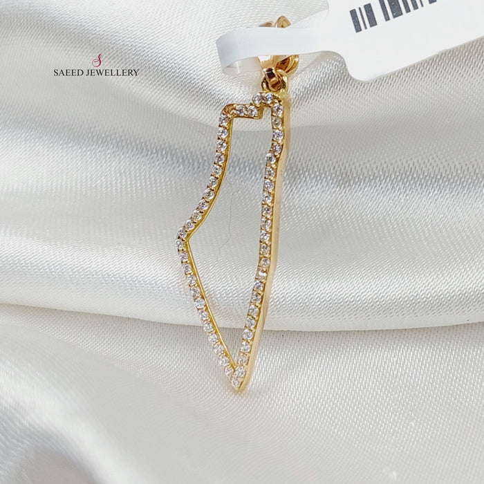 Zircon Studded Palestine Pendant  Made Of 18K Yellow Gold by Saeed Jewelry-29802