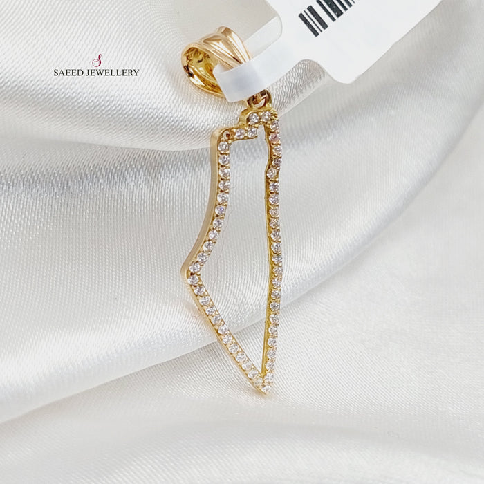 Zircon Studded Palestine Pendant  Made Of 18K Yellow Gold by Saeed Jewelry-29802