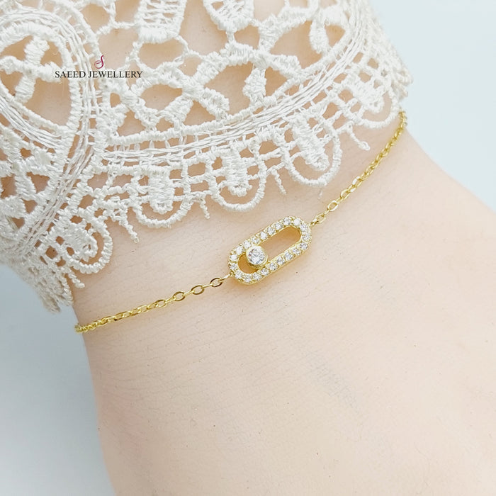 Zircon Studded Paperclip Bracelet  Made Of 18K Yellow Gold by Saeed Jewelry-30130