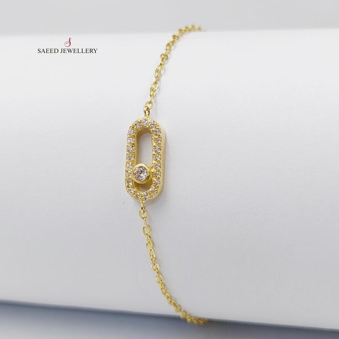 Zircon Studded Paperclip Bracelet  Made Of 18K Yellow Gold by Saeed Jewelry-30130